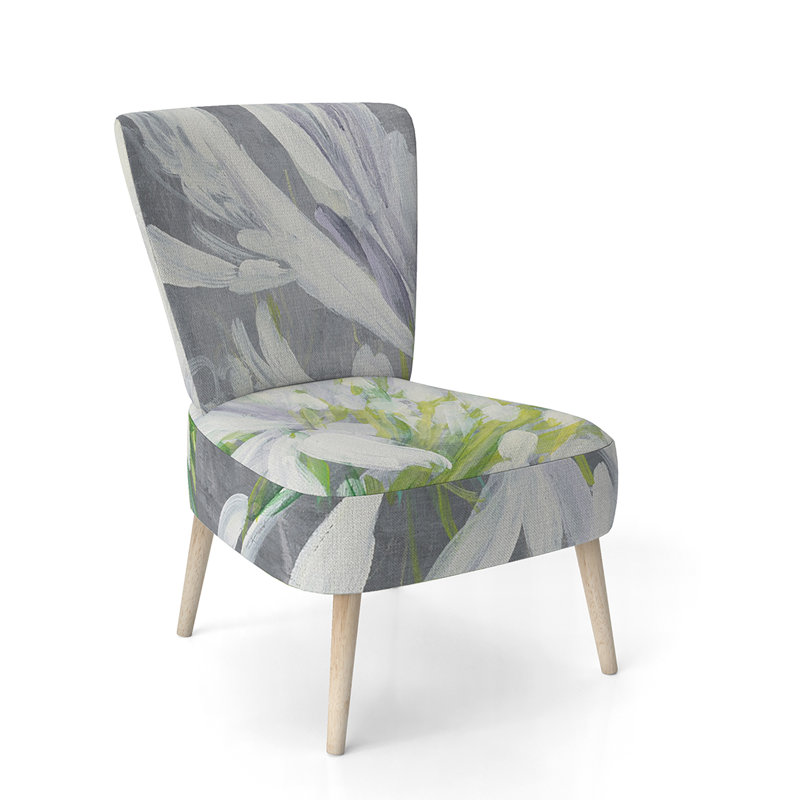 Upholstered Floral Side Chair - Modern floral Accent Chair, Abstract Gray Polyester Blend 5
