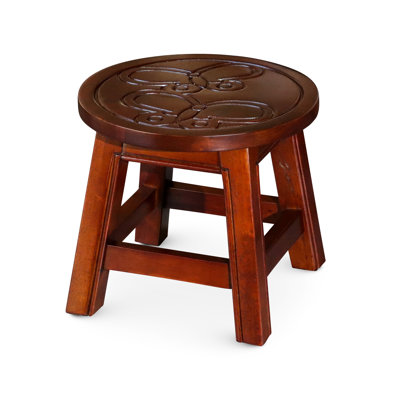 Wooden Butterflies Stool, Cherry Color - Versatile For Ottomans And Living Areas 10" Height X 11" Diameter Step Stool With Butterflies, Charming Mini Side Tables 11