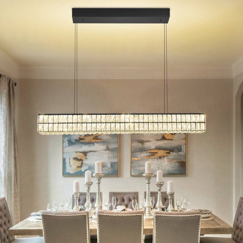 Lustre rectangulaire en cristal de 40 pouces avec lustre linéaire en cristal noir