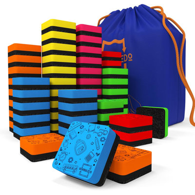 Scribbledo 60 Pack Dry Erase Erasers Assorted Colours Magnetic