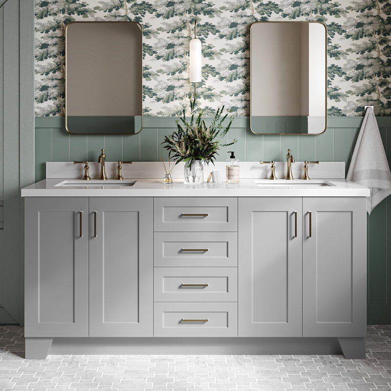 73 IN.  Single Bathroom Vanity, Gray, Rectangular,  White Quartz