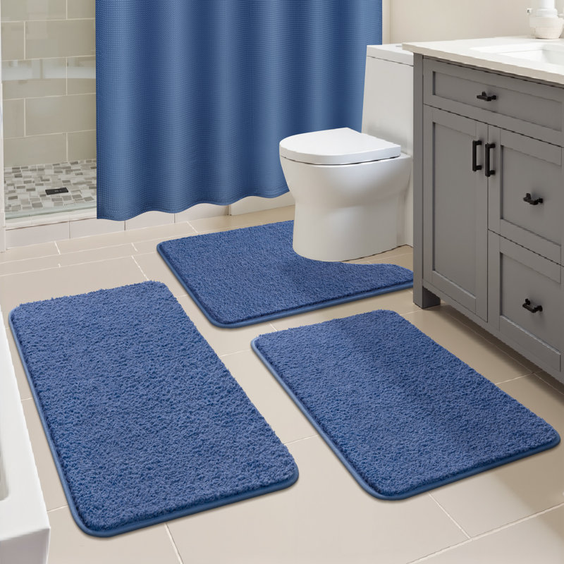 Ensemble de rideau de douche avec tapis, Bleu