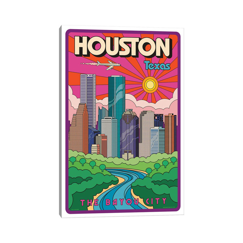 Houston Pop Art Travel, reproduction d'art sur toile encadrée, H 40 po x l 26 po, Toile tendue, Ne s’applique pas