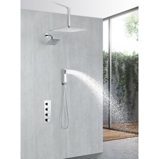 Genoa Square Thermostatic Bath Shower Set with Rainfall Shower Head & Hand  Shower