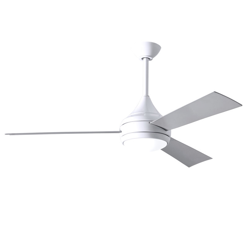Donaire LED Outdoor Downrod Ceiling Fan, Gloss White, Brushed Stainless