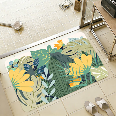 Tropical Botanical Non Slip Thin Bathroom Mats Machine Washable