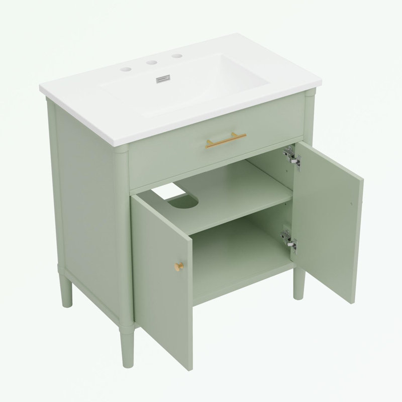 Bathroom Vanity with Sink, Soft Close Doors and Adjustable Shelf, Green