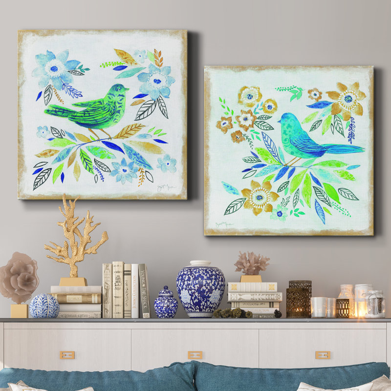 Oiseau Chanteur I - Ensemble de 2 toiles tendues, H 40 po x l 80 po x P 1 po