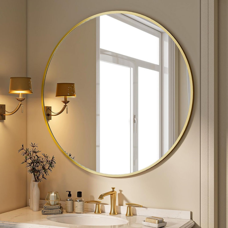 Miroir rond de 40 po, miroir circulaire à cadre en métal, fixation murale pour entrée, salle de bain, meuble-lavabo, salon, doré