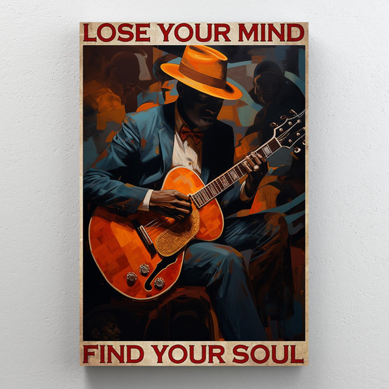 «Man Play Guitare Lose Your Mind», reproduction d'art graphique sur toile tendue, H 14 po x l 11 po x P 1,25 po