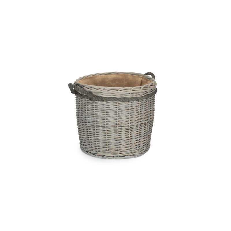 Wicker Storage Basket with Lining, 38cm H x 40cm W x 40cm D, Grey Wash