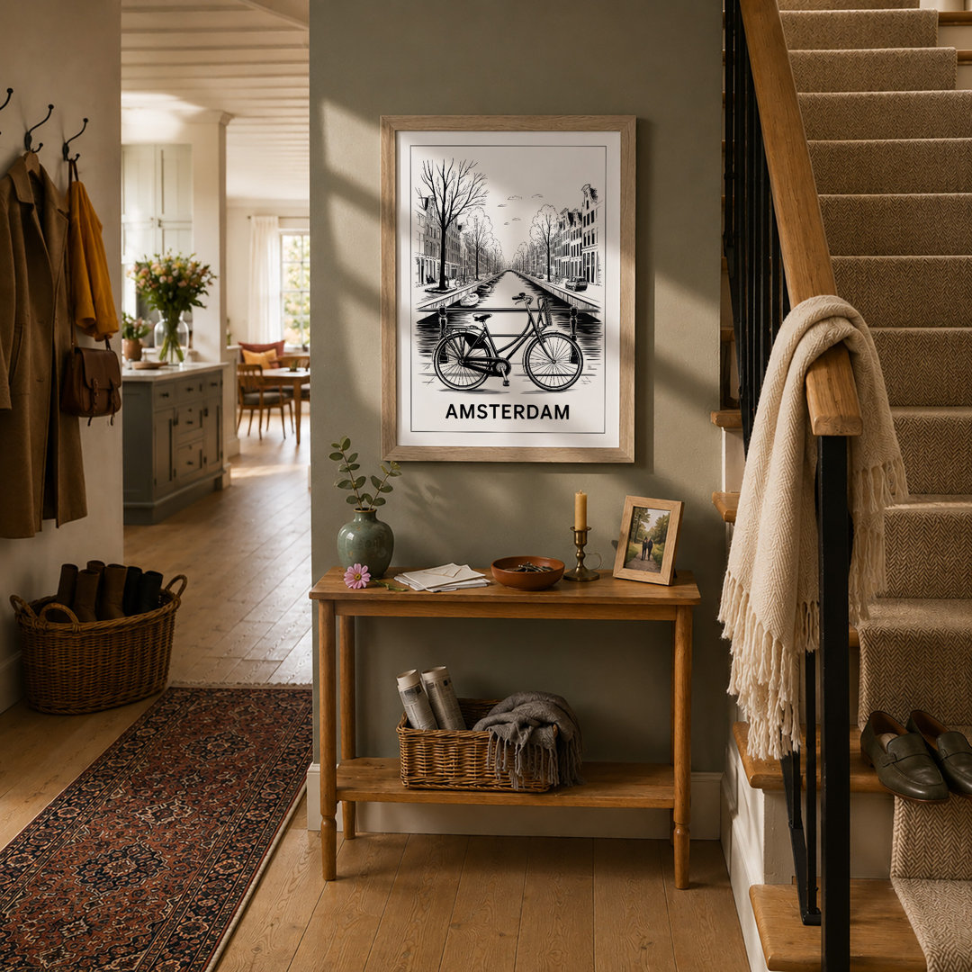 Bicycle on Amsterdam Canal Minimalist - Framed Print