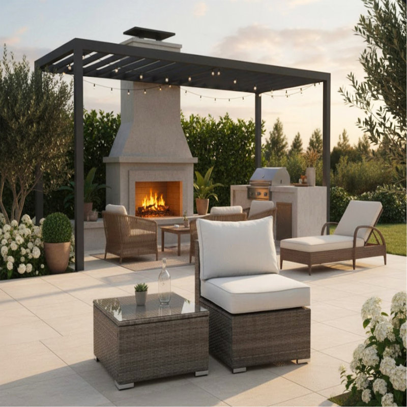 2-Piece All-Weather Outdoor Rattan Patio Furniture Set With  25.2 Inches Width Armless Sofa & Coffee Table,