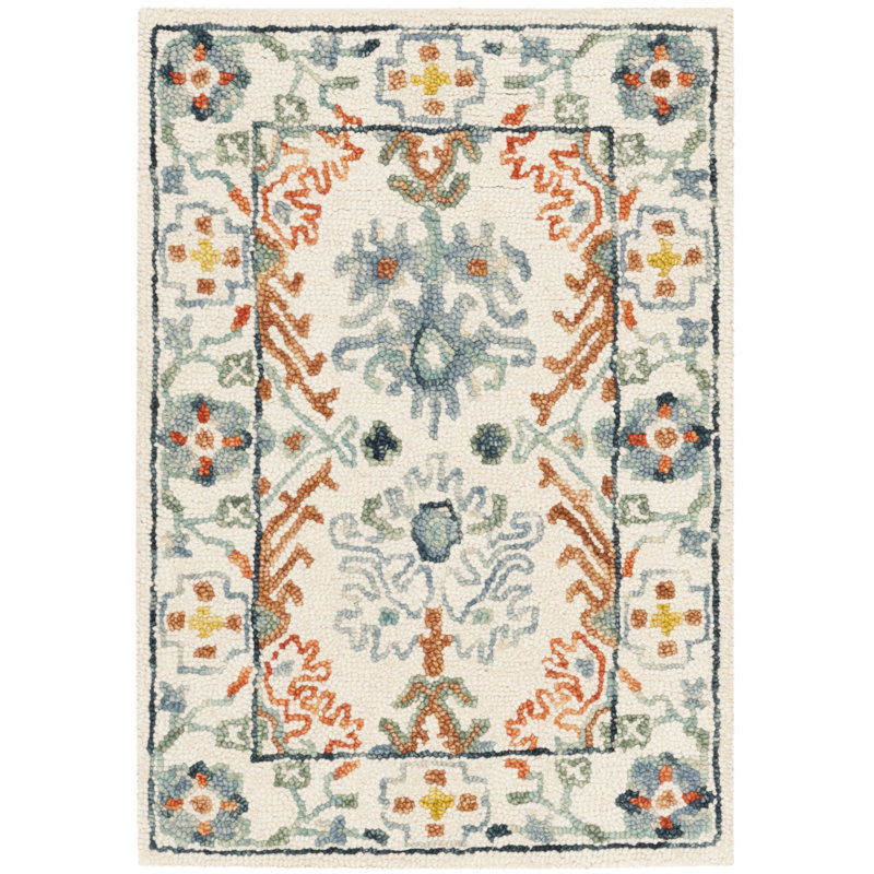 Vahakn Hand Tufted Wool/Cotton Oriental Rug in Orange/Ivory/Blue, Rectangle 2' x 3'