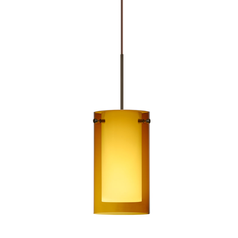 Luminaire suspendu à cylindre simple 1 lumières Morena, Bronze, Halogène, Armagnac transparent / opale