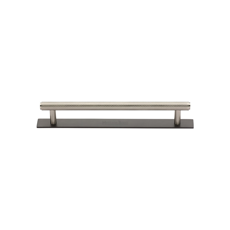 Heritage Brass Heritage Cabinet Pull Knurled Design with Plate, Matt Bronze/Satin Nickel, 9.6cm