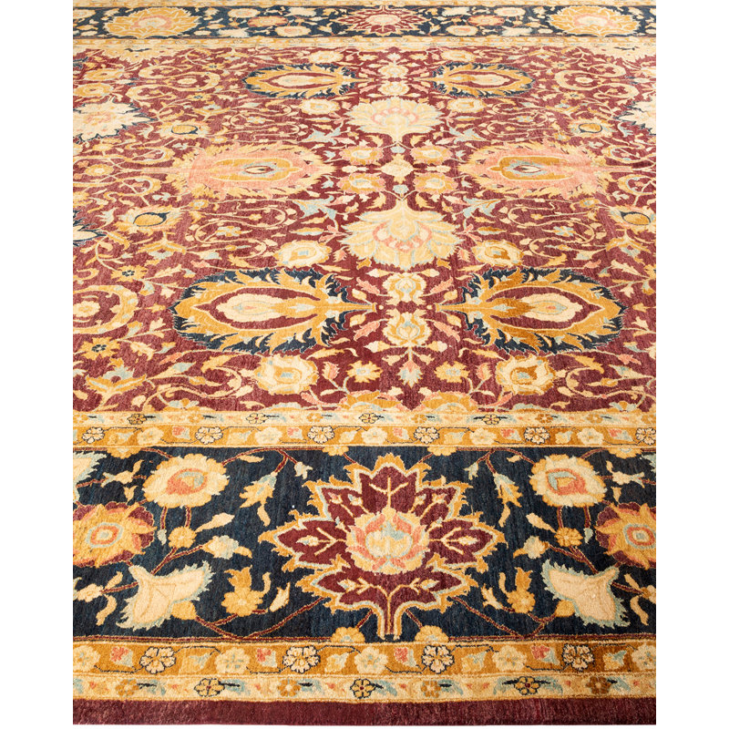 Tapis traditionnel rouge en laine noué à la main 10 pi 0 po x 16 pi 7 po