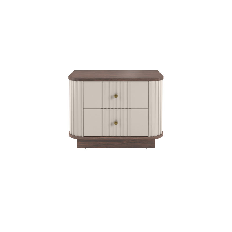 Vesper 56cm W Manufactured Wood Bedside Table, Brown/Beige/Gold