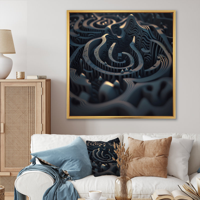 «Through The Rabbit Hole Blue Labyrinth I», reproduction sur toile géométrique moderne, Cadre flottant doré