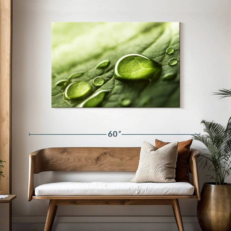 Harnek Dewdrops sur feuille verte, H 30 po x l 45 po