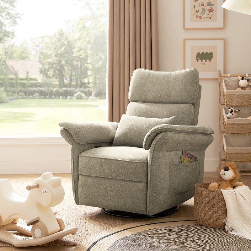 Beckette 41.75" Modern Swivel Glider Nursery Power Recliner with Adjustable Headrest, Oatmeal