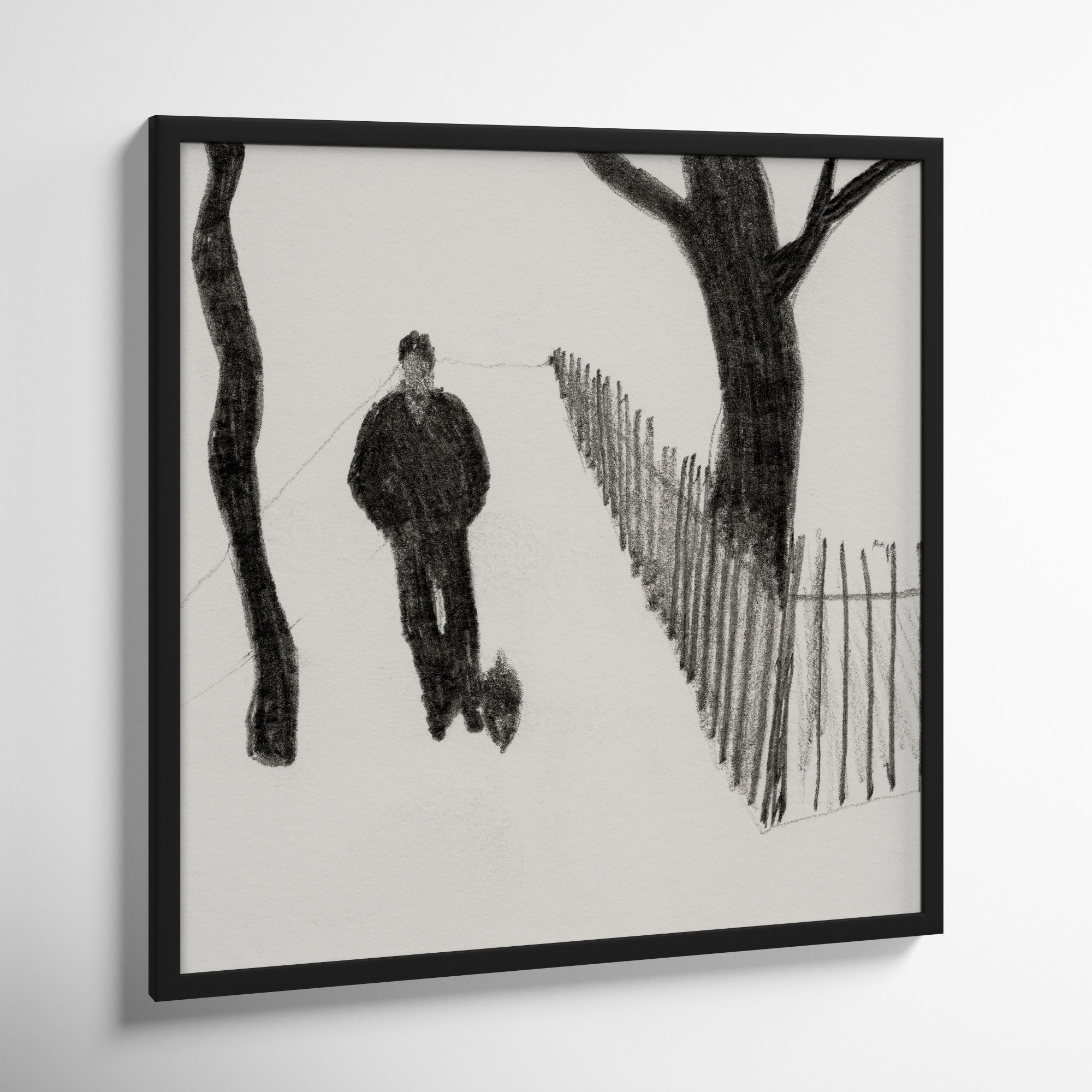Walking The Dog by Simon Schneiderman, Black, 30" H x 30" W x 1.25" D