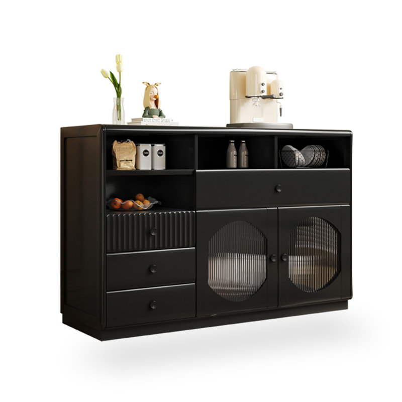 Buffet noir massif + bois manufacturé + verre