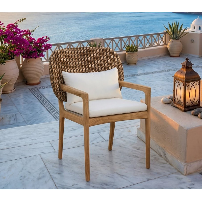Akyee Wood Premium All-Weather Wicker Outdoor Dining Armchair