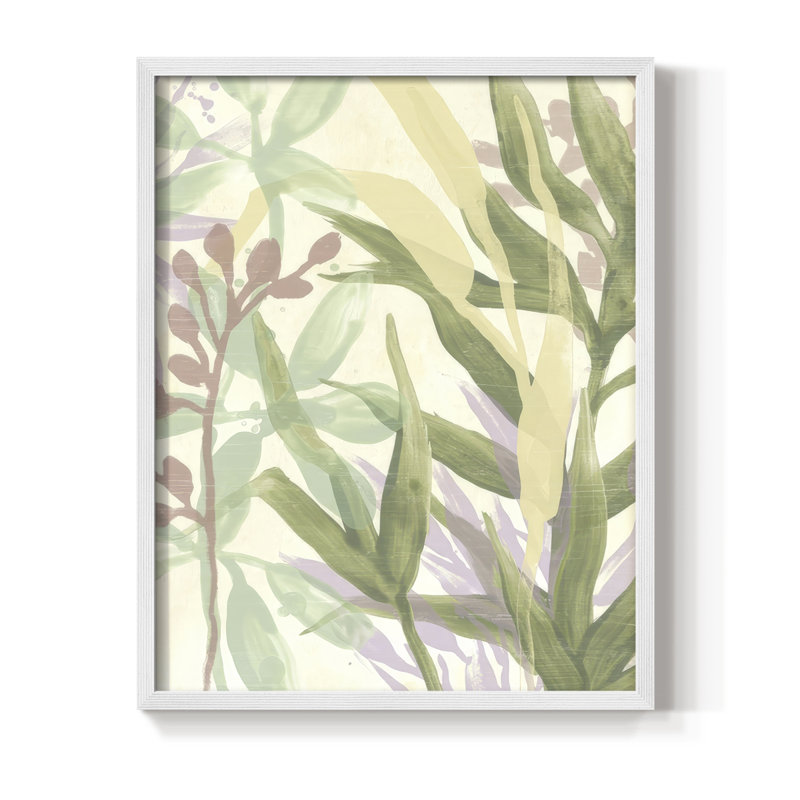 «Dreamy Tropical Leaves II», reproduction encadrée - bois massif, H 11 po x l 9 po, Blanc