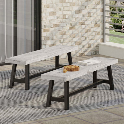 Outdoor Benches Set of 2 – Modern Industrial Style with Acacia Wood