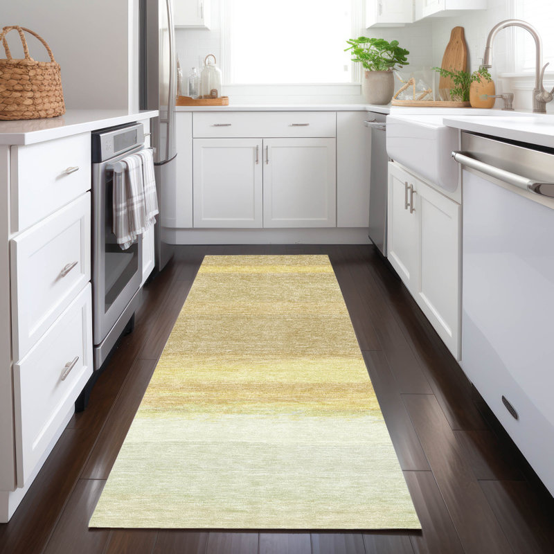 Tan and Beige Stripe Machine Washable Runner Rug