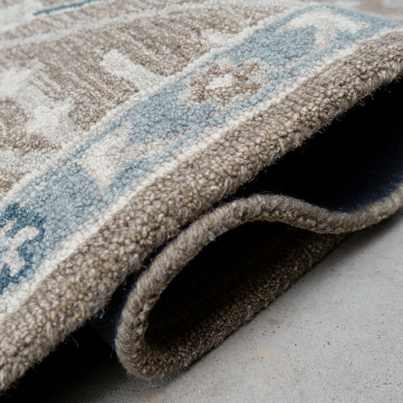 Wren Hand Tufted Wool Floral/Oriental Area Rug in Timber/Beige/Blue, Rectangle 2' x 3'