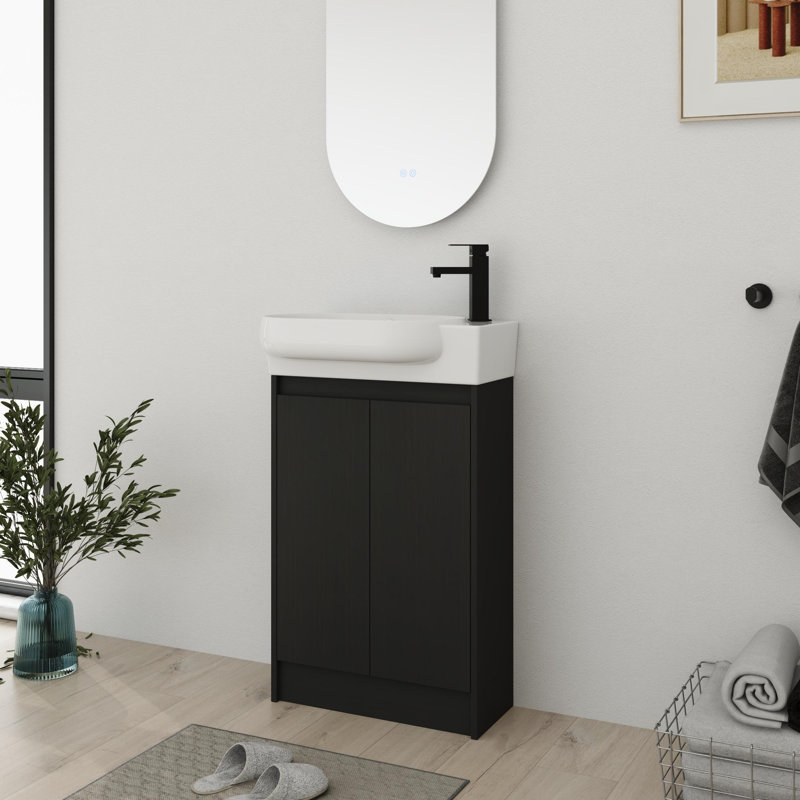Meuble-lavabo simple 23 po avec comptoir en céramique, Noir