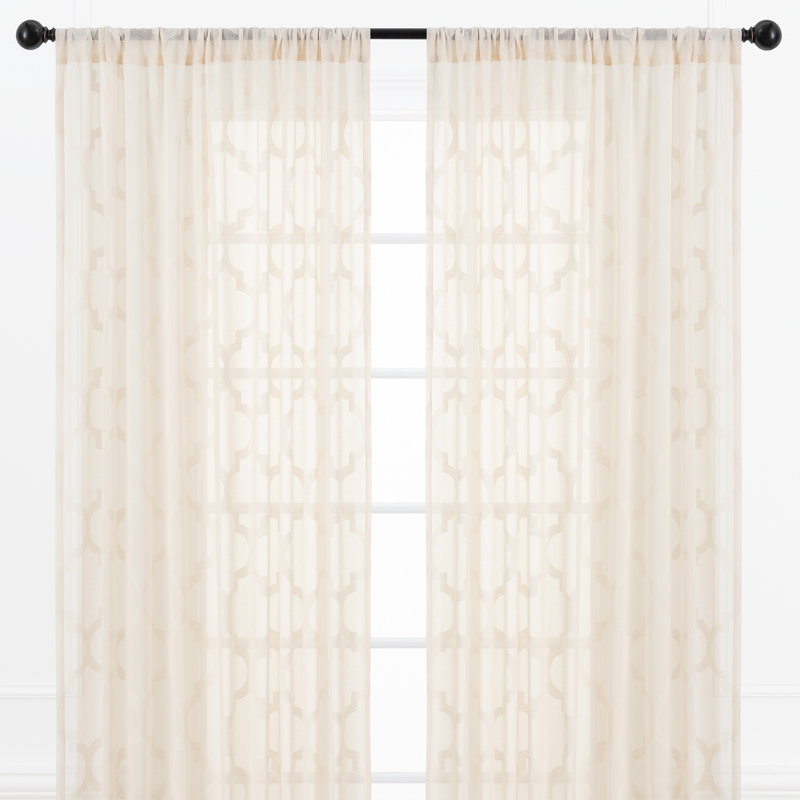 Geometric Semi Sheer Rod Pocket Curtain Panel, Beige, 52" W x 108" L