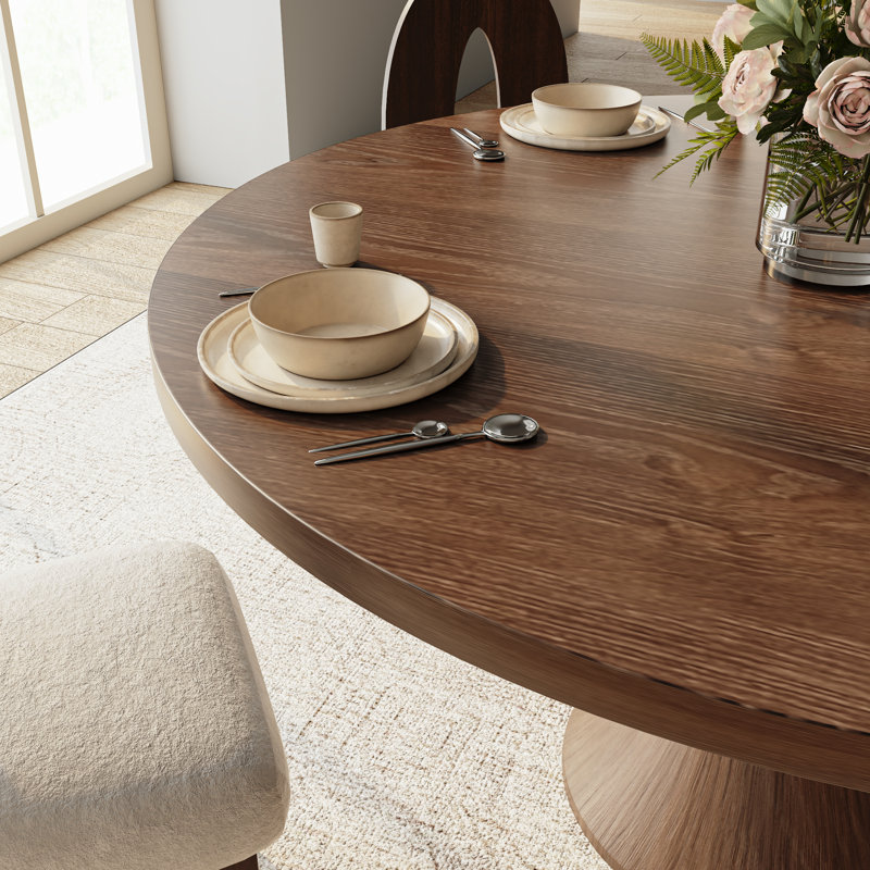 Solid Wood Round Dining Table Dark Walnut Color For 2-8 People, 29.52" H x 53.15" L x 53.15" W