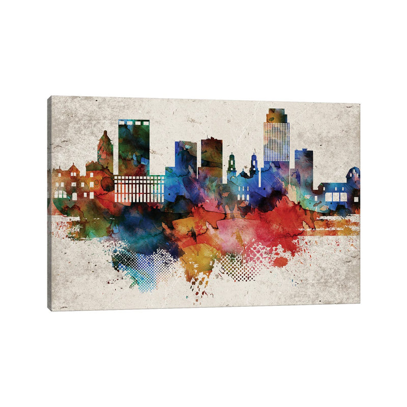 Omaha Abstract Skyline by WallDecorAddict - Wrapped Canvas Painting, 66.04cm H x 101.6cm W x 1.9cm D