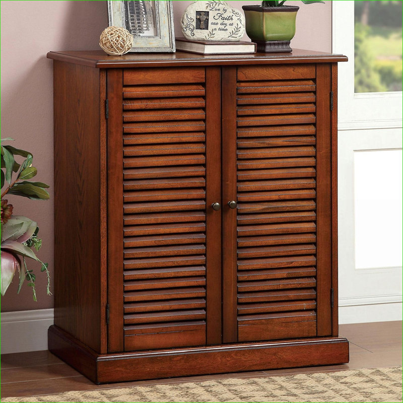 Armoires à chaussures | Rangement à chaussures à 5 niveaux Modern Transitional, tablettes réglables, portes à persiennes, l 30 po | Bois massif | Salon