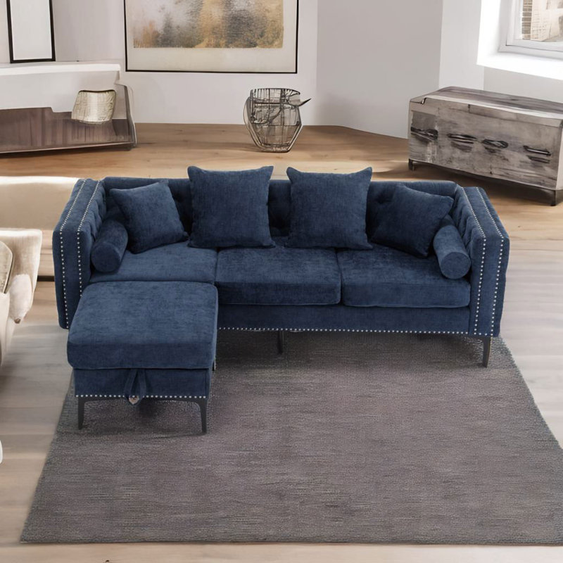 Canapé modulaire en chenille 85 po Amyliah, Chenille bleu