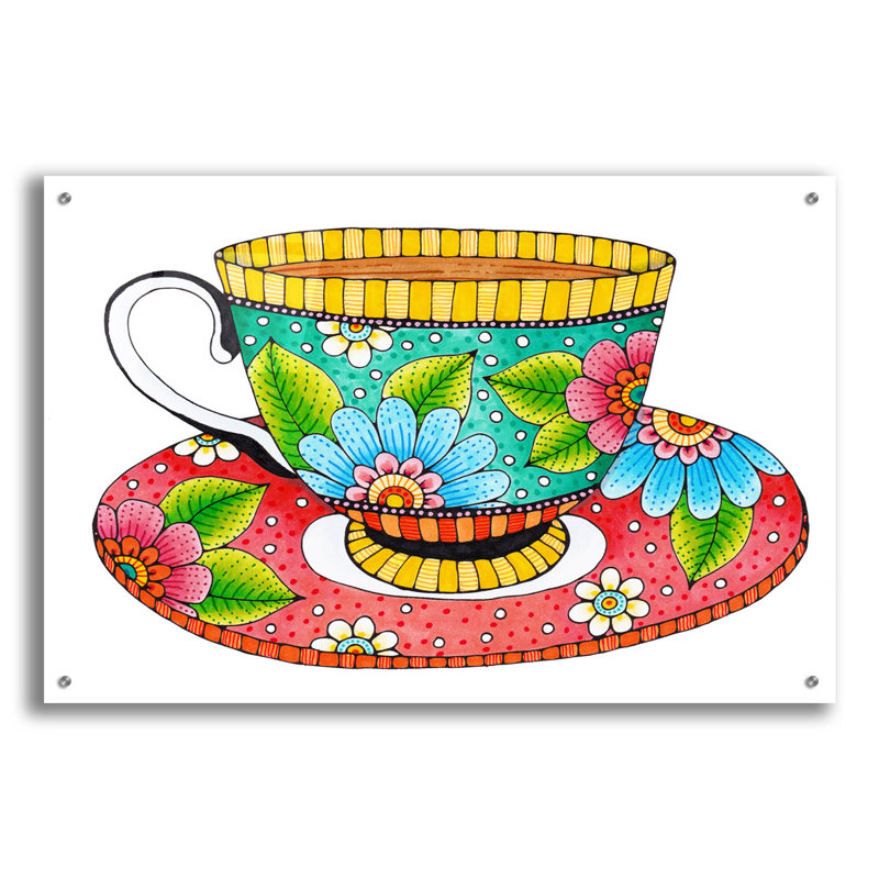 «Colored Teacup» par Hello Angel, art mural en verre acrylique, H 24 po x l 36 po x P 0,2 po