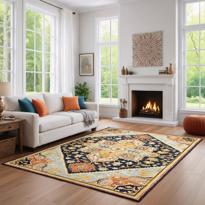 Tapis oriental bleu marine / rouille en laine fait à la main Eitelfritz, Rectangle de 5 pi x 8 pi