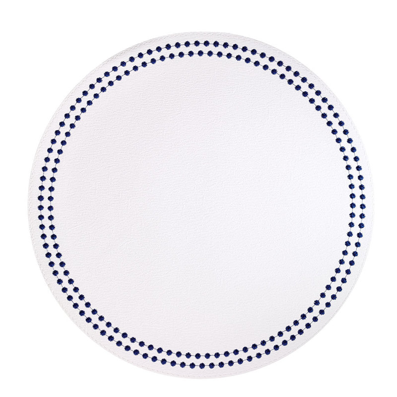 Pearls Vinyl Round Placemats, Navy/Pure White