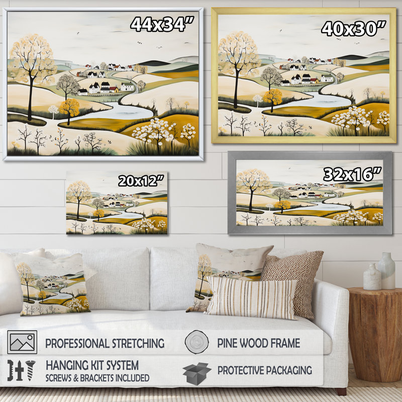 «Modern Scandinavian Scenery Silence II», reproduction sur toile, Cadre doré simple, H 12 po x l 20 po x P 1 po