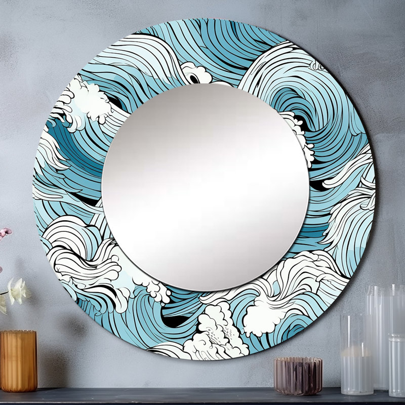 Décoration murale Great Wave Inspiration I - Miroir rond nautique et plage, 29 po x 29 po