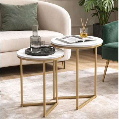 2-Piece Nesting End Tables, Gold Tone Steel Frame, Elegant Compact Home Furniture