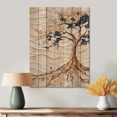Winter Roots Baobab Tree - Traditional Gold Wood Print On Natural Pine Wood