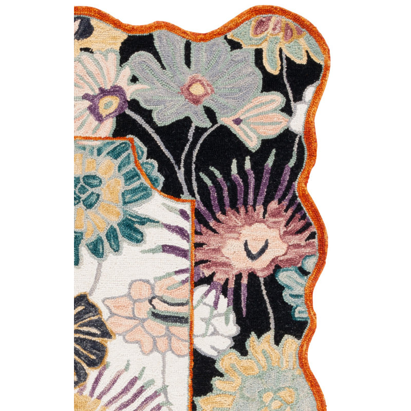 Jaiprkesh Hand Tufted Wool/Cotton Floral Rug in Black/Ivory, Rectangle 3' x 5'