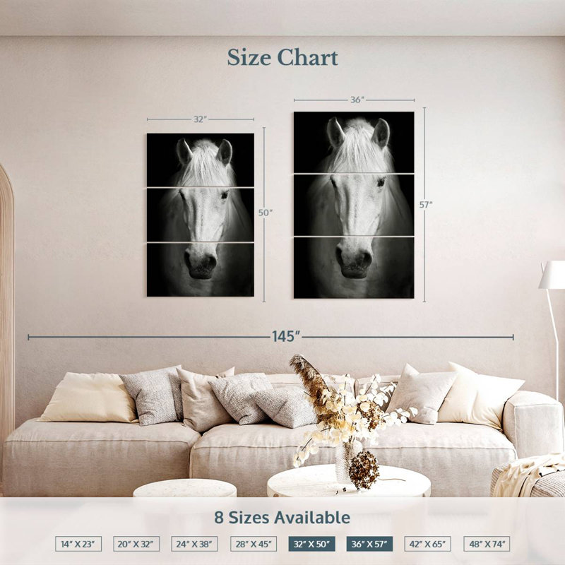 Cheval pur-sang blanc Brampt, H 57 po x l 36 po