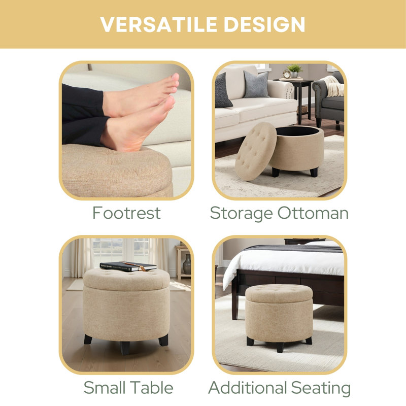 Avers Upholstered Ottoman, Tan Fabric