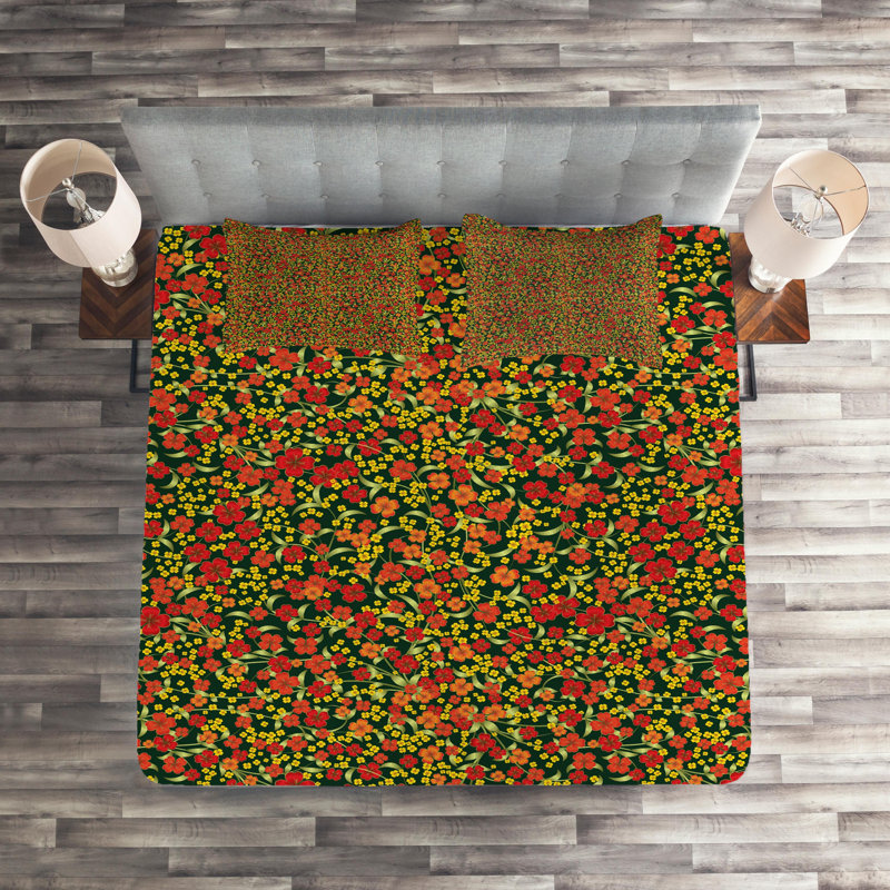 Polyester Floral Coverlet, King Bedspread + 2 Shams