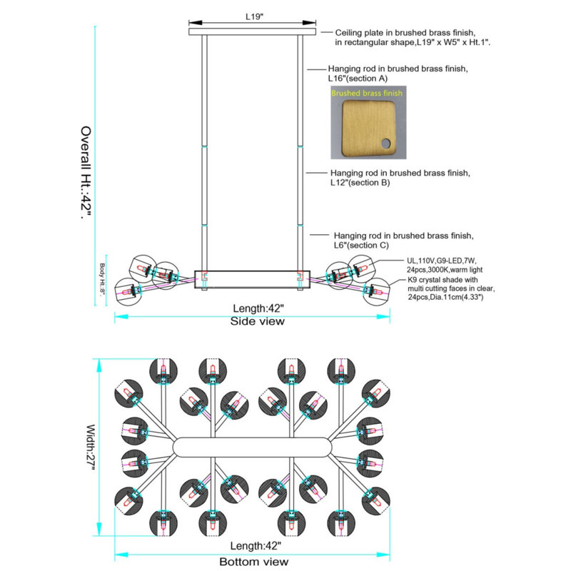 Light Sputnik Modern Rosa Linear Chandelier, null, null, null
